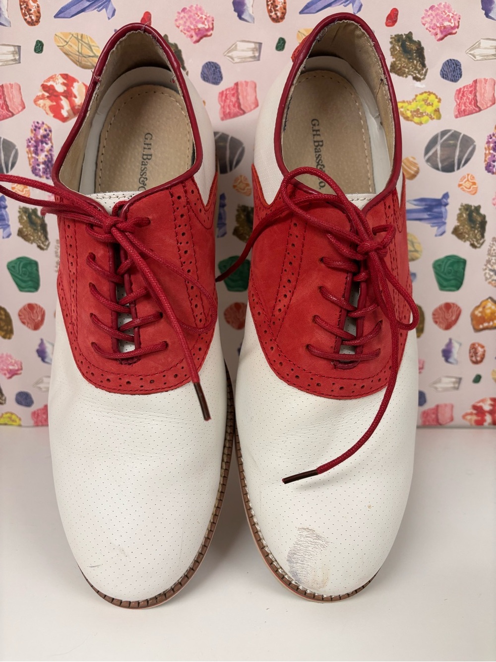 G.H. Bass & Co. White and Red Men’s Saddle Oxfords